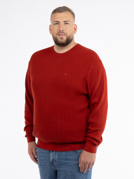 Pull Col Rond Texturé Rouge Tommy Hilfiger Grande Taille