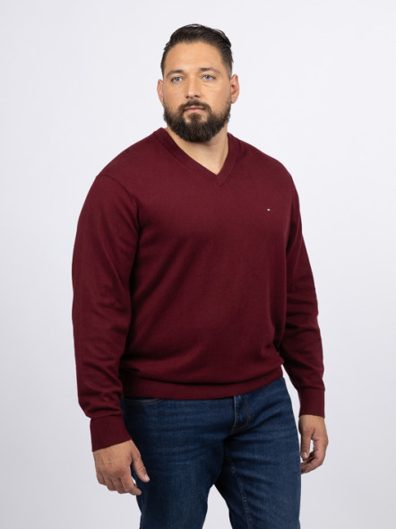 Pull Col V Bordeaux Tommy Hilfiger Grande Taille