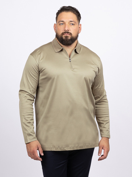 Polo Manches Longues Beige Zippé Paul&shark Grande Taille